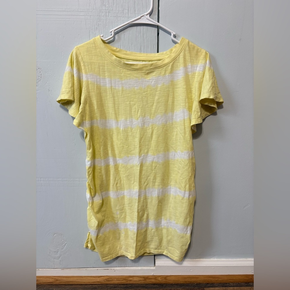 Isabel Maternity Yellow Tie Dye Top Size M | Ruched Side Short Sleeve